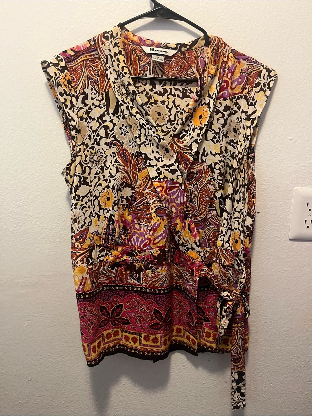 NY Collection Multicolor Paisley Tie-Waist Sleeveless Blouse 100% Silk